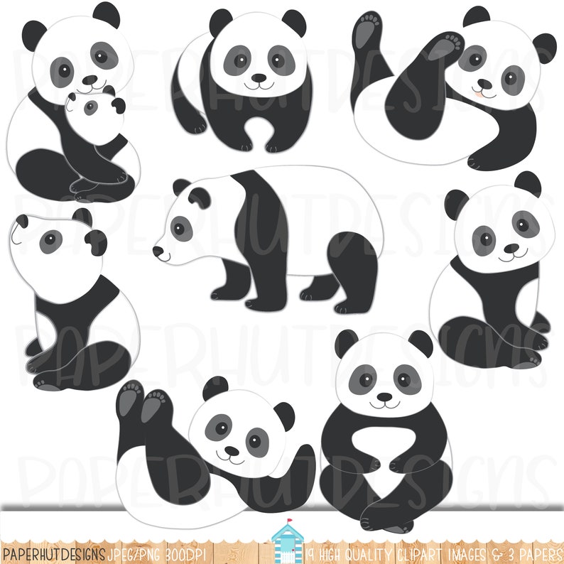 May include: A set of ten black and white panda bear illustrations. The pandas are in various poses, including sitting, standing, and lying down. The illustrations are simple and cute, and would be perfect for use in a variety of projects.