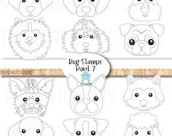 Dog Faces Digital Stamps|Dog Faces Clipart|Dog Illustrations|Cute Puppy Faces Clipart|Dog Clip Art|Dogs Faces|Dog Digital Images|graphics