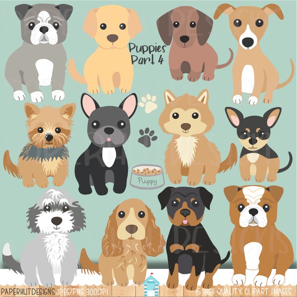 Puppy Dog Clipart|Puppies|Dog Clip Art|Puppy Clip Art|Puppy Dog Illustrations|Spaniel|Chihuahua|Rottweiler|Lurcher|Bulldog|Husky|Sheepdog