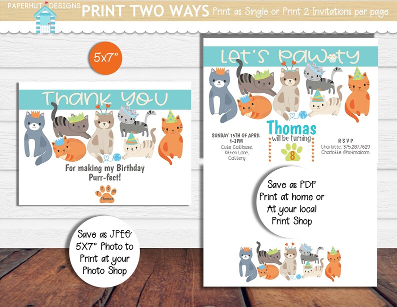 Cats Birthday Invitation Cute Cat Birthday Invite Kitten - Etsy UK