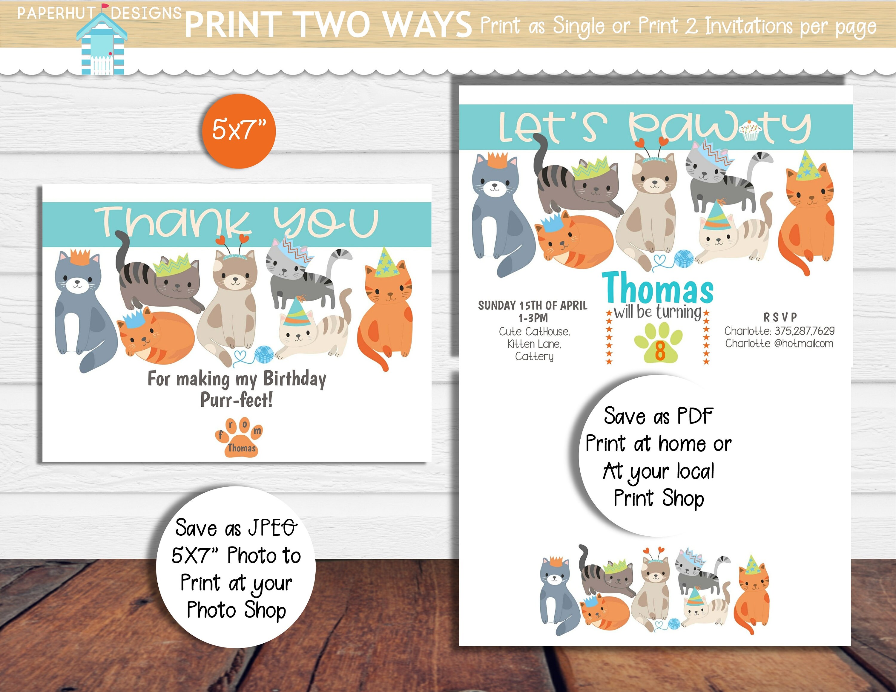 Cats Birthday Invitation Cute Cat Birthday Invite Kitten - Etsy