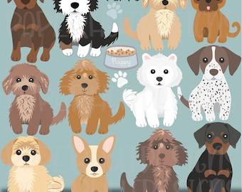 Puppy Dog Clipart Part 5: Assorted Breeds Illustrations (PNG & JPEG)