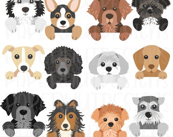 Peeking Dogs Clipart Part 7|Peeping Dogs Clipart|Puppy Dogs Clip Art|Moodle|Lasa Apso|Poodle|Welsh Corgi|Sheepadoodle|Poodle|Whippet