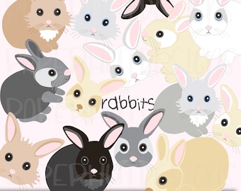 Bunny Clipart|Rabbit Clipart|Cute Bunny Rabbits Clip Art|Rabbit Faces|Bunny Rabbits Clipart|Bunnies digital graphics