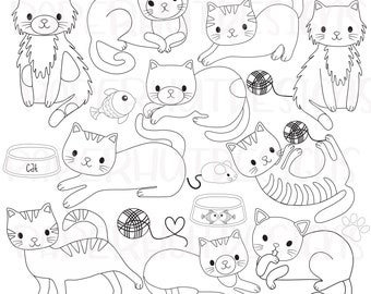 Cats Digital Stamps Clipart: Digital Download