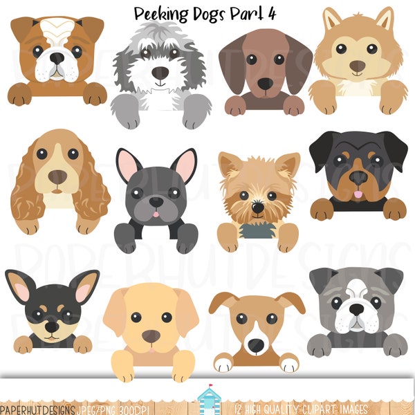 Peeking Dog Clipart Part 4|Peeping Dog Clipart|Puppy Clip Art|Spaniel|Chihuahua|Rottweiler|Lurcher|Bulldog|Husky|Sheepdog|Dachshund|Yorkie