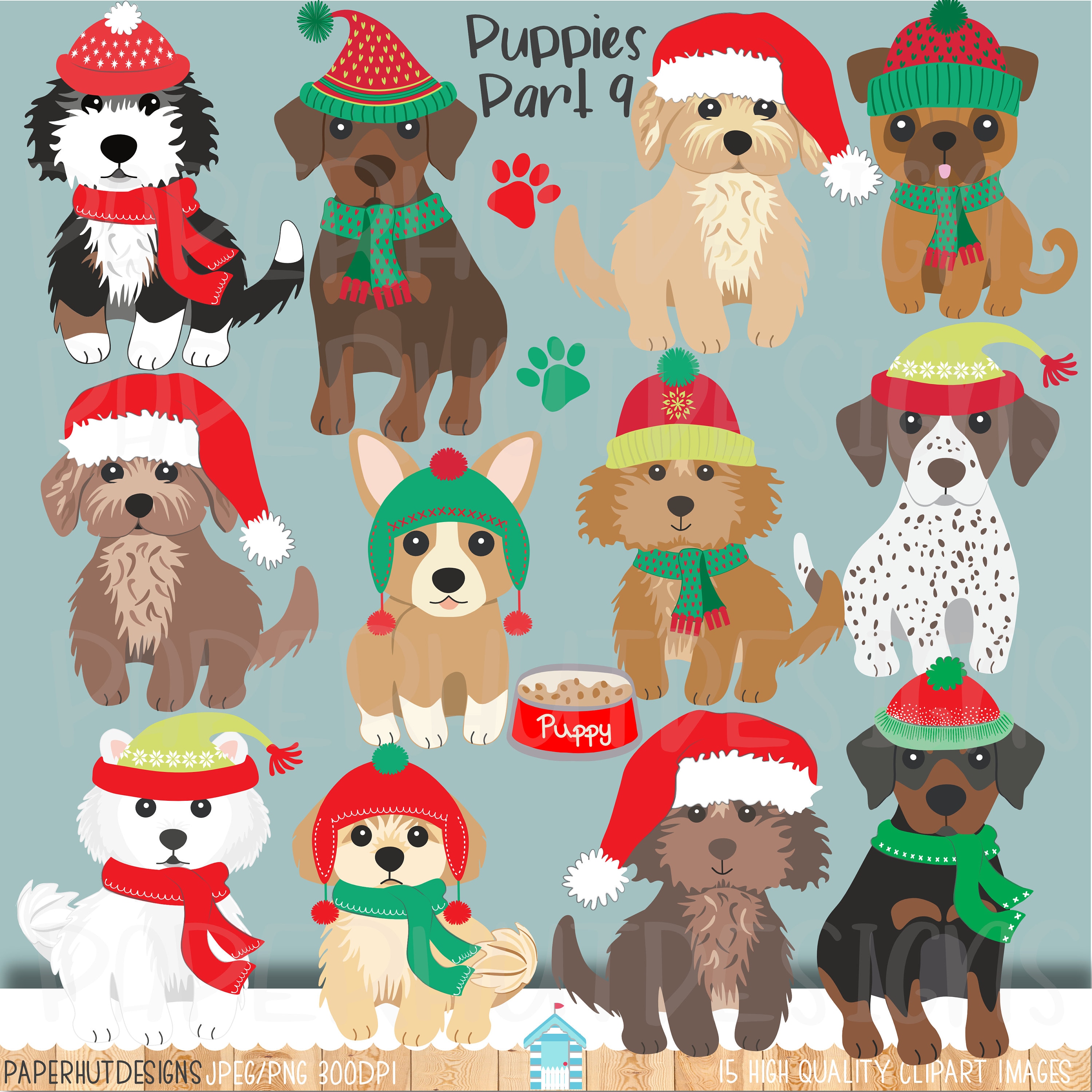 Christmas Dog Clipartchristmas Puppies Clip Artholiday Puppy Dog  Illustrationspugbernedoodlepointersamoyeddobermancorgilabradoodle - Etsy UK