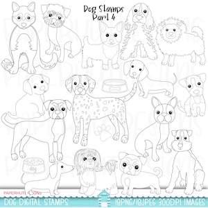 Timbri digitali di cani/Timbri in bianco e nero di cani/Pagine da colorare/Clipart di cuccioli di cane/Clipart di cani/Timbri digitali/Immagini digitali