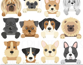 Peeking Dogs Clipart Part 11|Peeping Dogs Clipart|Puppy Dogs Clip Art|Pekingese|Shih-Tzu|Pug|French Bulldog|Schnauzer|Chow Chow|Corgi|Beagle