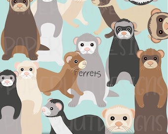 Ferret Clipart|Ferret Clip Art|Cute Ferret Faces|Ferret Heads|Ferret digital graphics|Ferret Illustrations