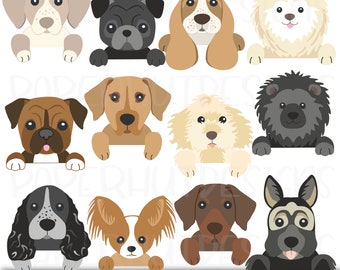 Peeking Dogs Clipart Part 12: Mixed Puppy Dog Breeds Graphics (Digital Download)