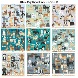 May include: A collection of nine colorful digital clipart images featuring various dog breeds. Each image is labeled with the breed name and "Dogs Part" followed by a number. The images are arranged in a grid pattern.