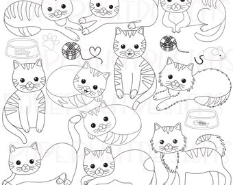 Cat Clipart, Kitten Digital Stamps (PNG, JPEG)