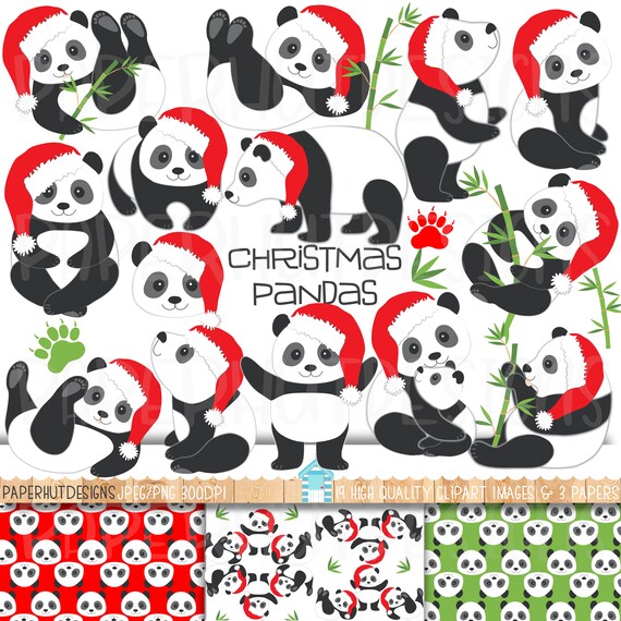 Christmas Panda Clipart Set | Holiday Digital Papers (PNG, JPEG)