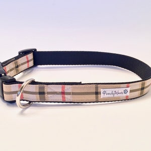 Beige Plaid Collar / Leash 1&quot; Wide