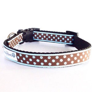 Brown/Blue Polka Dot Collar / Leash 3/4&quot; Wide