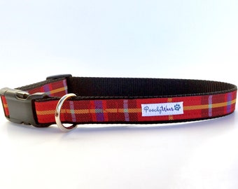 Red Plaid Collar / Leash 1" wide