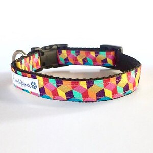 Geometric Blocks Collar / Leash 3/4&quot; Wide Multi Colored