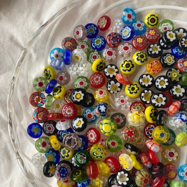 MILLEFIORI GLASS BEADS | Mixed selection of colourful millefiori glass beads | 10 beads
