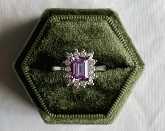 VINTAGE PURPLE RING | Sterling silver ring with white and purple cubic zirconia stones | Size 10, 925 hallmarked