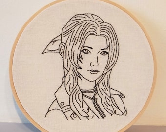 Aerith (Aeris) embroidery hoop art