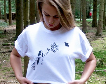 Crop Top mit Illustration, kurzes T-Shirt, Bauchfrei Shirt, Sexy Shirt, Shirt mit Aufdruck