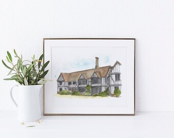 Priory Hall Wedding Venue - Watercolour Venue Illustration