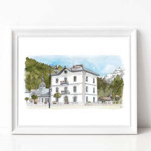 Sixt-Fer-à-Cheval Town Hall - Watercolour Illustration