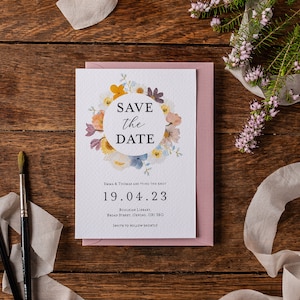 Carte Enregistrer la date de mariage floral pressé