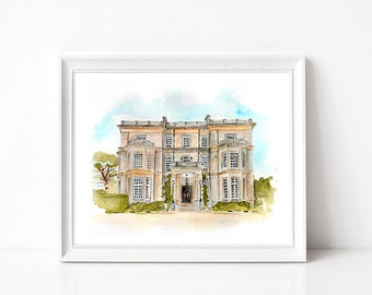 Hedsor House Wedding Venue - Watercolour Venue Illustration - Personalised Artwork Available