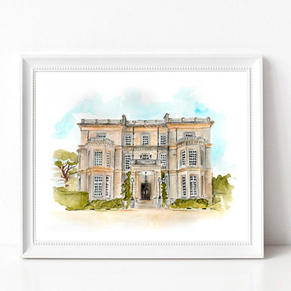 Hedsor House Wedding Venue - Watercolour Venue Illustration - Personalised Artwork Available