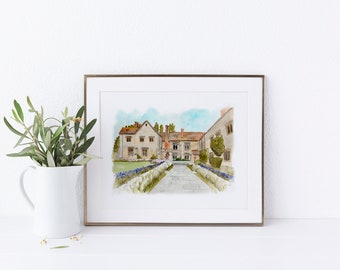 Notley Abbey - Watercolour Venue Illustration - Personalised Artwork Available