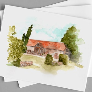 Notley Tythe Barn Wedding Venue - Watercolour Venue Illustration - Personalised Artwork Available