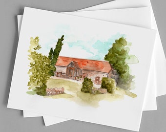 Notley Tythe Barn Wedding Venue - Watercolour Venue Illustration - Personalised Artwork Available