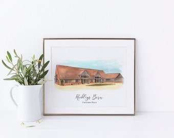 Rackleys Barn Wedding Venue - Watercolour Venue Illustration - Personalised Artwork Available