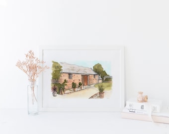 Dovecote Barn  - Wedding Venue Illustration - Personalised Artwork Available