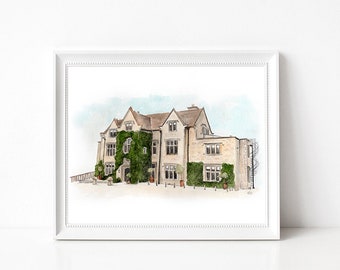 Hyde House Wedding Venue - Watercolour Venue Illustration - Personalised Artwork Available