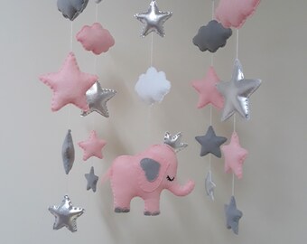 pink elephant cot mobile