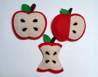 Felt apple refrigeratior magnet, ornament,Set of 3,Felt apples,Felt food,Apple kitchen decor,Mother's day gift,Gift for teacher,Apple magnet