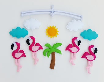 Flamingo baby mobile,Flamingo nursery,Baby girl nursery decor,Felt mobile,Baby girl mobile,Baby girl nursery,Palm tree mobile,Felt flamingo