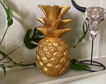 Pineapple ceramic ornament, gold pineapple ornament, pineapple for living room,