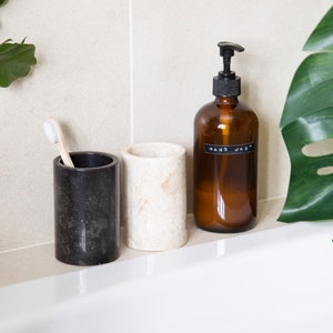 River Stone Toothbrush Holder: Hand Carved Bathroom Tumbler