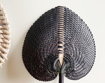 Black Hand Fan | Rattan Fan | Boho Wall Decor | Fan for indoor shelf decor | Boho Home Decor Gift for her