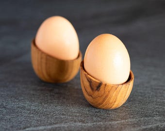 Teak Wood Egg Cup | Slant Top Pinch Pot, Stacking Design