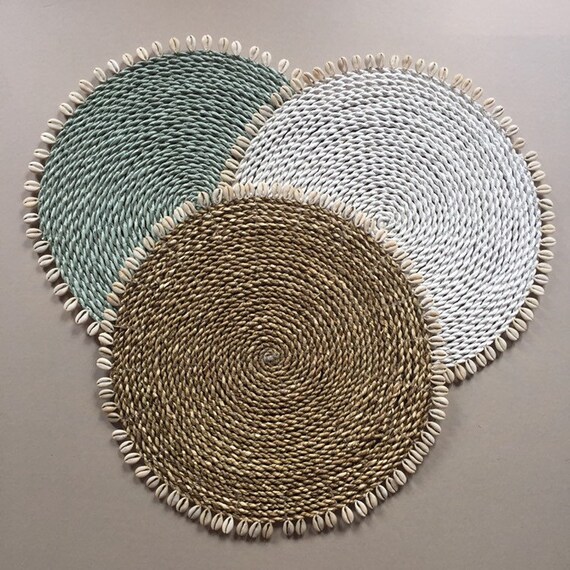 Round Wicker Placemat With Shell Edge Etsy
