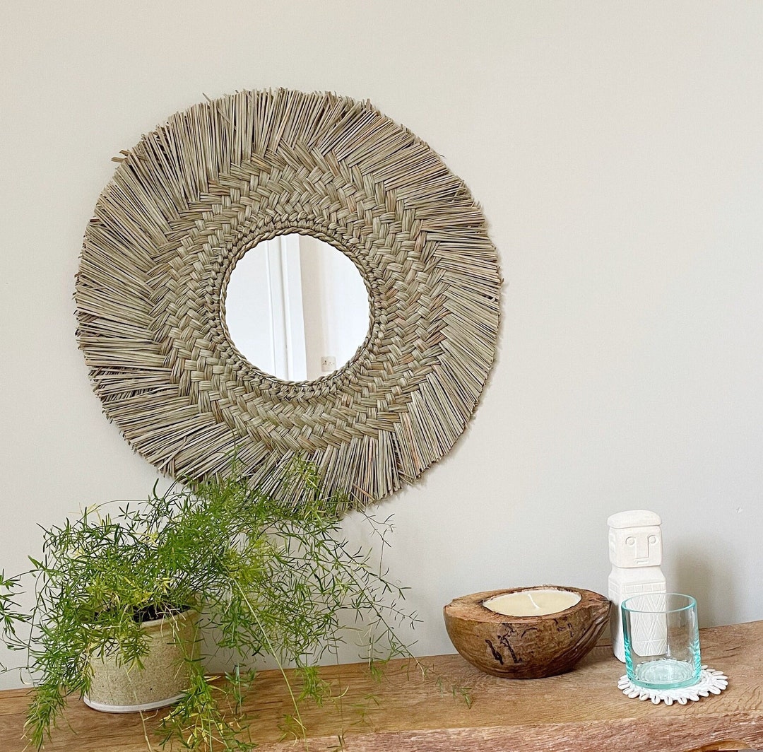 Raffia Round Mirror Seagrass Mirror Boho Decor Mirror for Boho Room ...