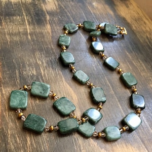 24.5 Long Necklace, Hematite, Chinese Crystal & Jasper, beaded necklace, gifts for women mom sister best friend wife girlfriend, green