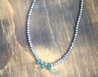 Hematite & Green Quartz Beaded Necklace 12.5-15.5", adjustable clasp, gifts for women mom sister friend wife, short necklace, treat yourself