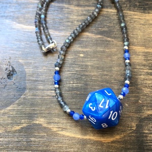 Critical Role inspired Necklace, 17.5&quot;, DnD, D20, MTG, Labradorite, Agate & Sterl silver, Critter, RPG, polyhedral, dnd gift