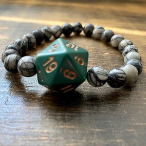 DnD Bracelet, Silkstone Beads, elastic bracelet, dice, DnD, D20, MTG, Critters, RPG, Critical Role, geek gift, nerd, gift